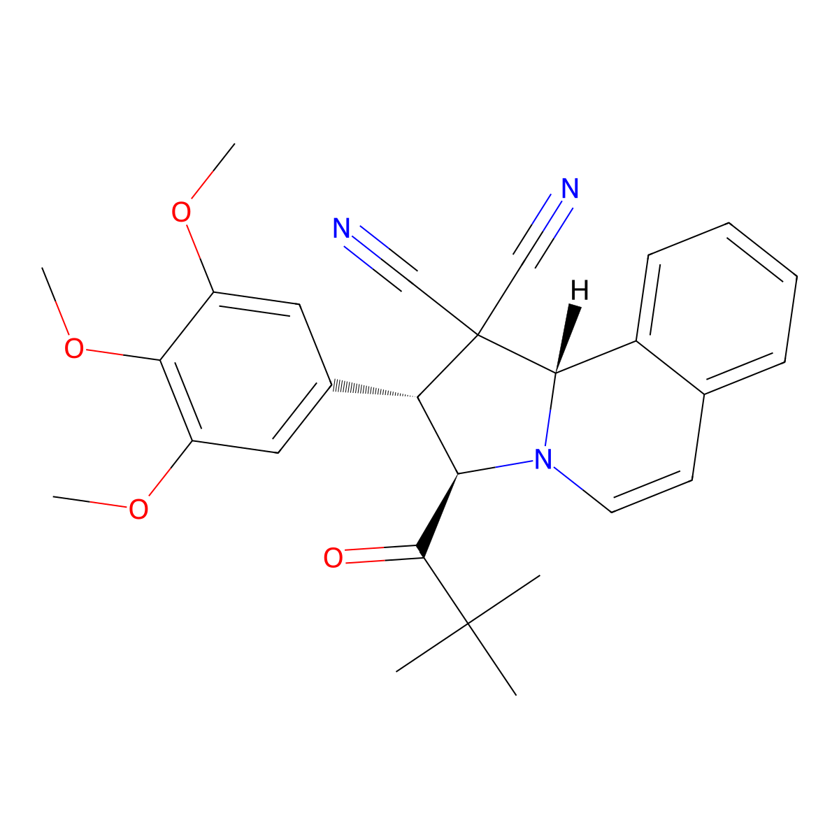 (2R,3R,10bS)-3-(2,2-dimethylpropanoyl)-2-(3,4,5-trimethoxyphenyl)-3,10b-dihydro-2H-pyrrolo[2,1-a]isoquinoline-1,1-dicarbonitrile molecular structure, CAS 293313-09-4