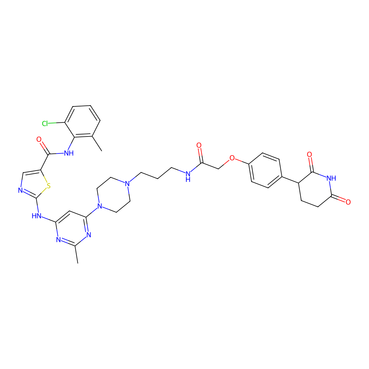 N-(2-chloro-6-methylphenyl)-2-[[6-[4-[3-[[2-[4-(2,6-dioxopiperidin-3-yl)phenoxy]acetyl]amino]propyl]piperazin-1-yl]-2-methylpyrimidin-4-yl]amino]-1,3-thiazole-5-carboxamide molecular structure, CAS 2933135-82-9