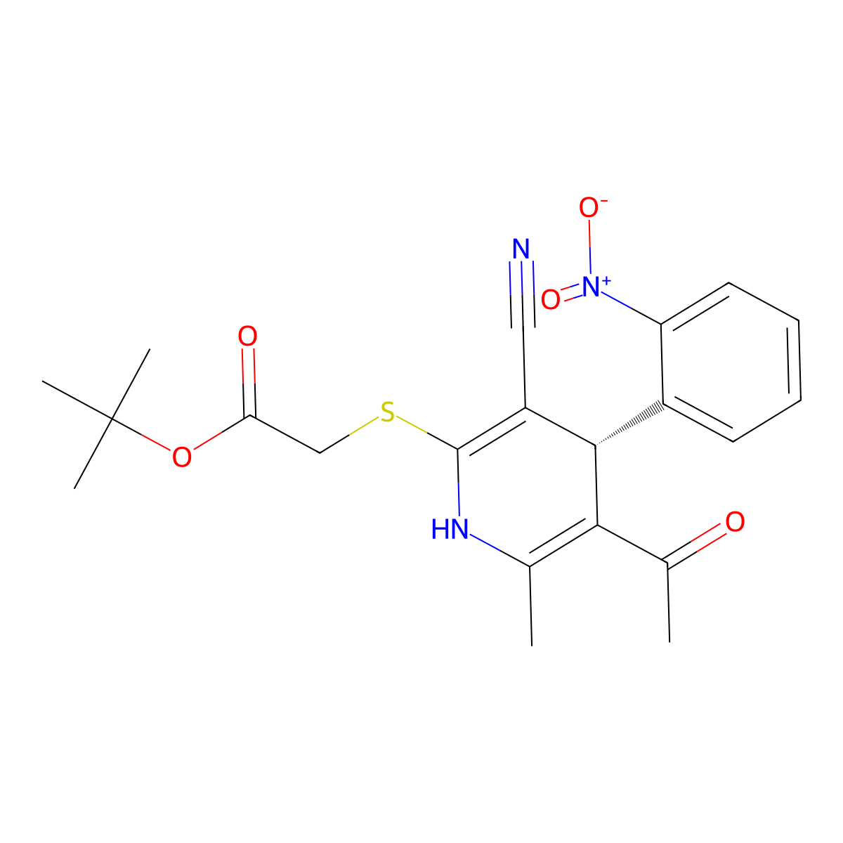 Tert-butyl [(5-acetyl-3-cyano-4-{2-nitrophenyl}-6-methyl-1,4-dihydro-2-pyridinyl)sulfanyl]acetate molecular structure, CAS 293320-00-0