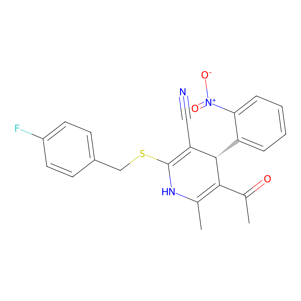 5-Acetyl-2-[(4-fluorobenzyl)sulfanyl]-4-{2-nitrophenyl}-6-methyl-1,4-dihydro-3-pyridinecarbonitrile molecular structure, CAS 293320-03-3