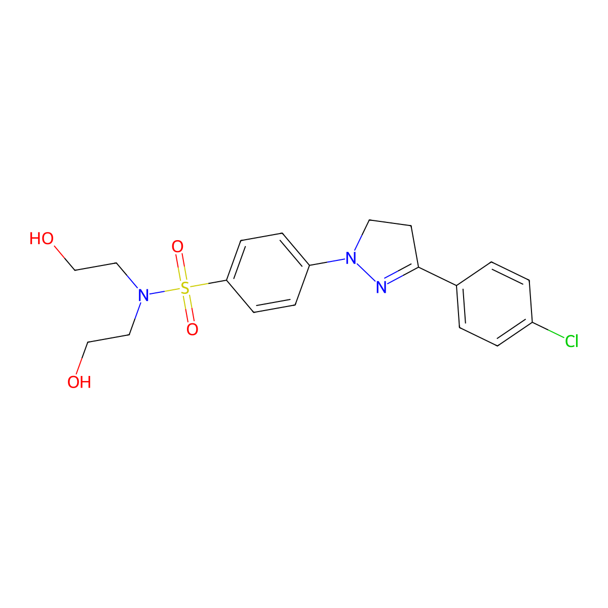 4-(3-(4-Chlorophenyl)-4,5-dihydro-1H-pyrazol-1-yl)-N,N-bis(2-hydroxyethyl)benzenesulfonamide molecular structure, CAS 293326-14-4