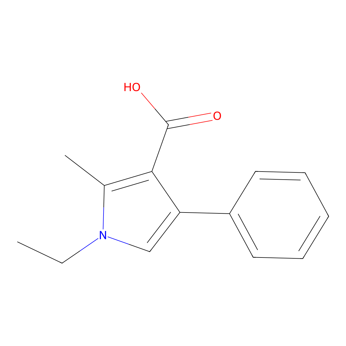 1-Ethyl-2-methyl-4-phenyl-1H-pyrrole-3-carboxylic acid molecular structure, CAS 293326-22-4