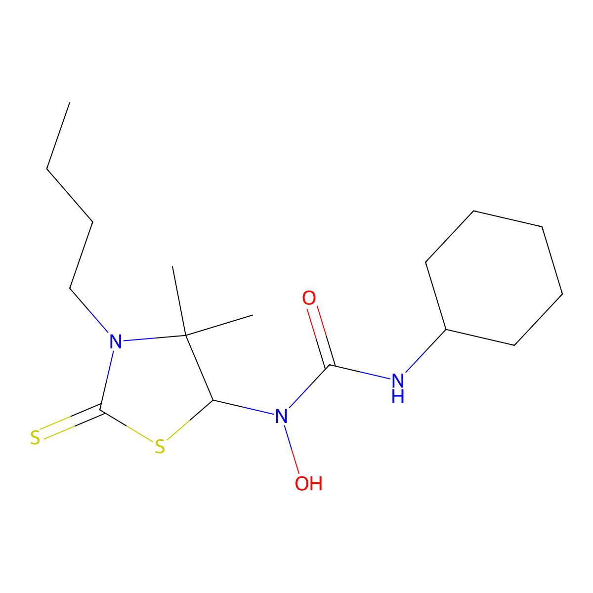 1-(3-Butyl-4,4-dimethyl-2-thioxo-1,3-thiazolidin-5-yl)-3-cyclohexyl-1-hydroxyurea molecular structure, CAS 293326-23-5