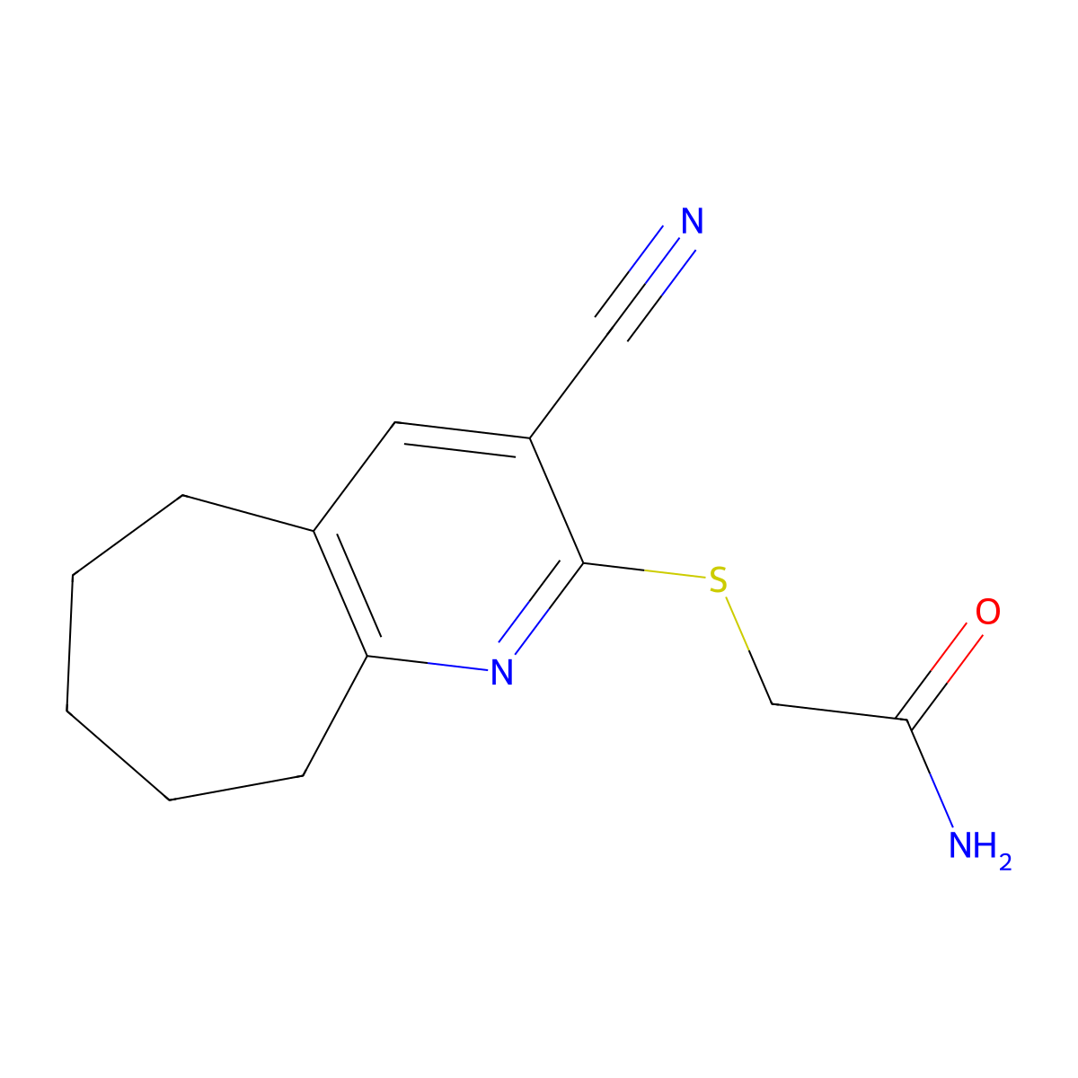2-[(3-cyano-6,7,8,9-tetrahydro-5H-cyclohepta[b]pyridin-2-yl)sulfanyl]acetamide molecular structure, CAS 293326-95-1