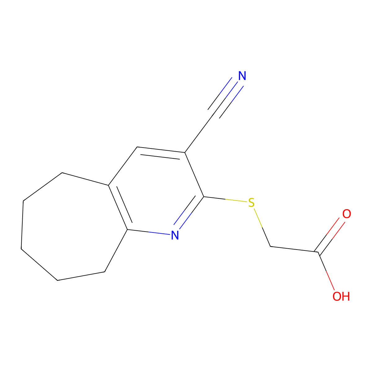 2-[(3-cyano-6,7,8,9-tetrahydro-5H-cyclohepta[b]pyridin-2-yl)sulfanyl]acetic acid molecular structure, CAS 293326-96-2