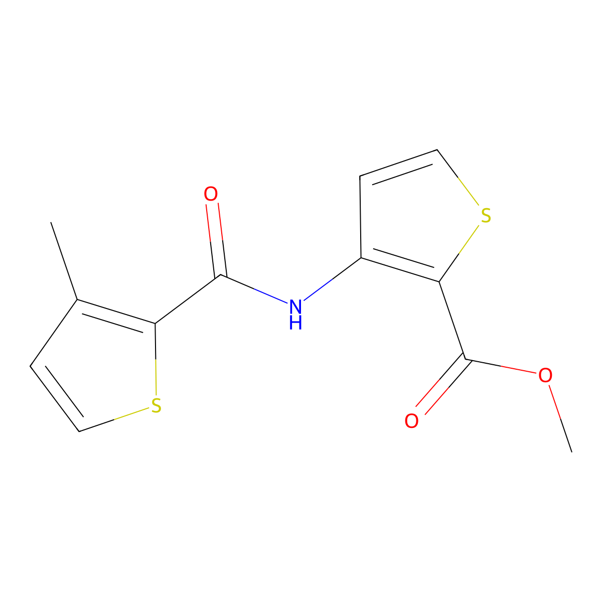 Methyl 3-{[(3-methyl-2-thienyl)carbonyl]amino}-2-thiophenecarboxylate molecular structure, CAS 293327-16-9