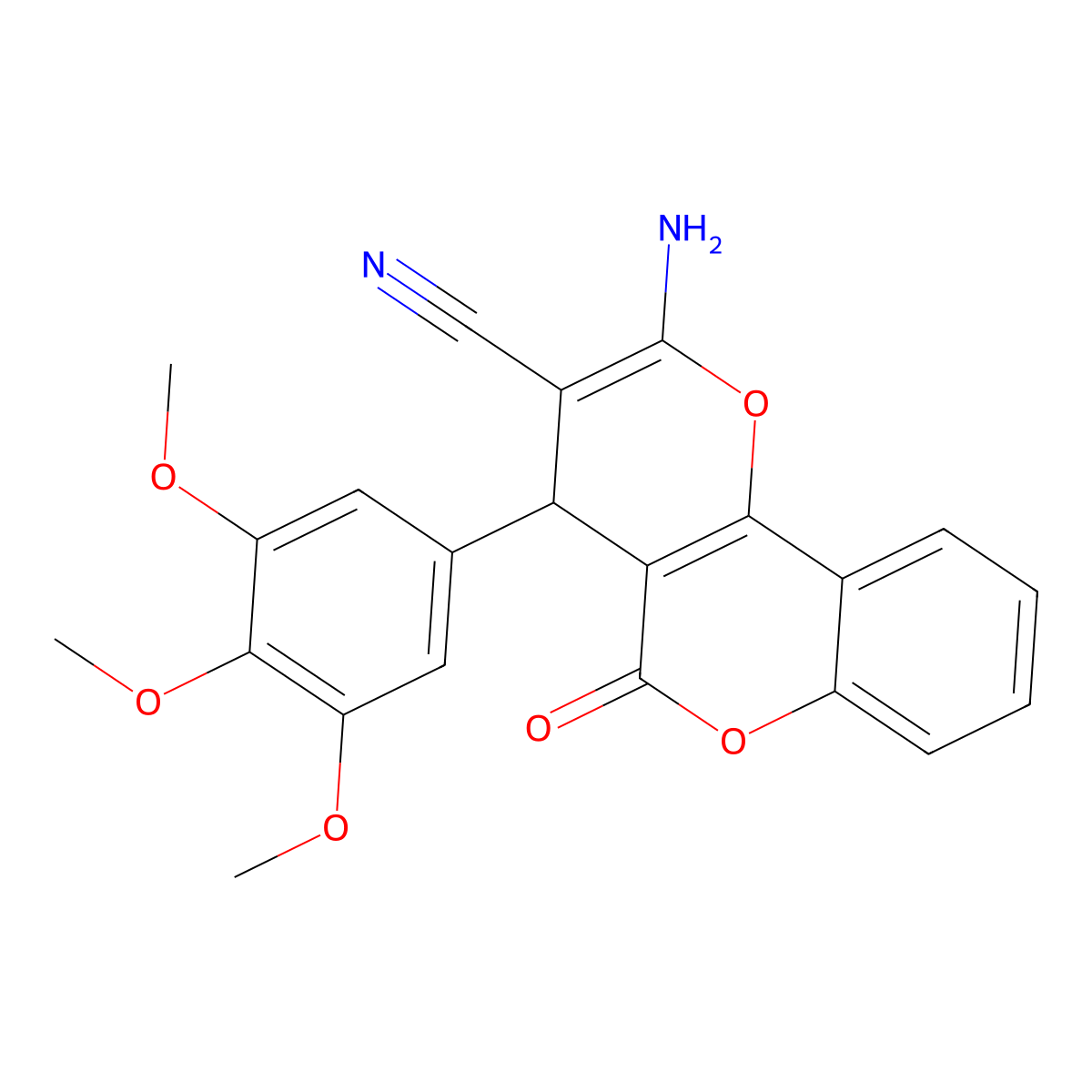 2-amino-5-oxo-4-(3,4,5-trimethoxyphenyl)-4H,5H-pyrano[3,2-c]chromene-3-carbonitrile molecular structure, CAS 293329-72-3