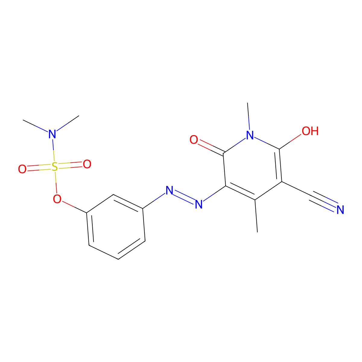 Sulfamic acid, dimethyl-, 3-[(5-cyano-1,6-dihydro-2-hydroxy-1,4-dimethyl-6-oxo-3-pyridinyl)azo]phenyl ester molecular structure, CAS 29333-57-1