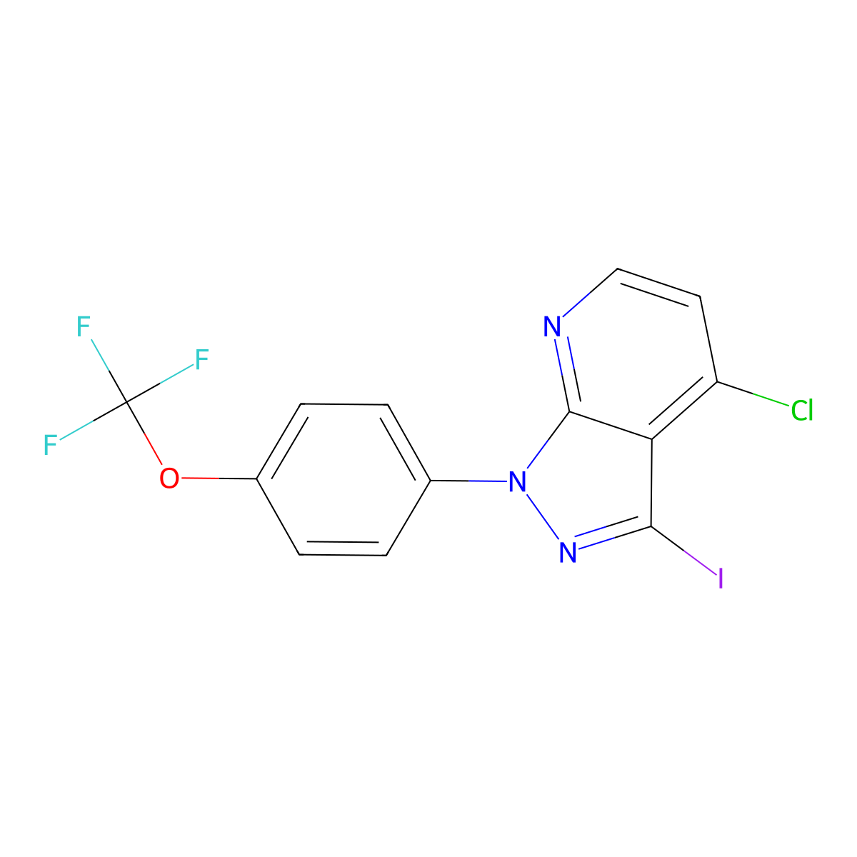 4-Chloro-3-iodo-1-(4-(trifluoromethoxy)phenyl)-1H-pyrazolo[3,4-B]pyridine molecular structure, CAS 2933895-40-8