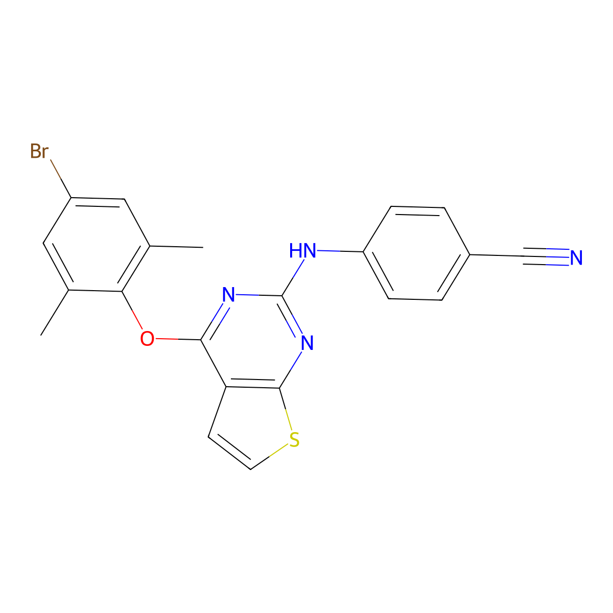 4-((4-(4-Bromo-2,6-dimethylphenoxy)thieno[2,3-D]pyrimidin-2-YL)amino)benzonitrile molecular structure, CAS 2934153-95-2