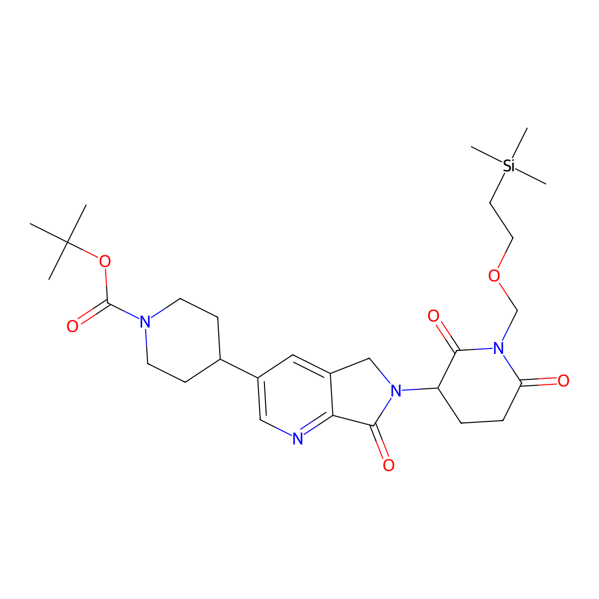 tert-butyl 4-(6-(2,6-dioxo-1-((2-(trimethylsilyl)ethoxy)methyl)piperidin-3-yl)-7-oxo-6,7-dihydro-5H-pyrrolo[3,4-b]pyridin-3-yl)piperidine-1-carboxylate molecular structure, CAS 2934600-82-3