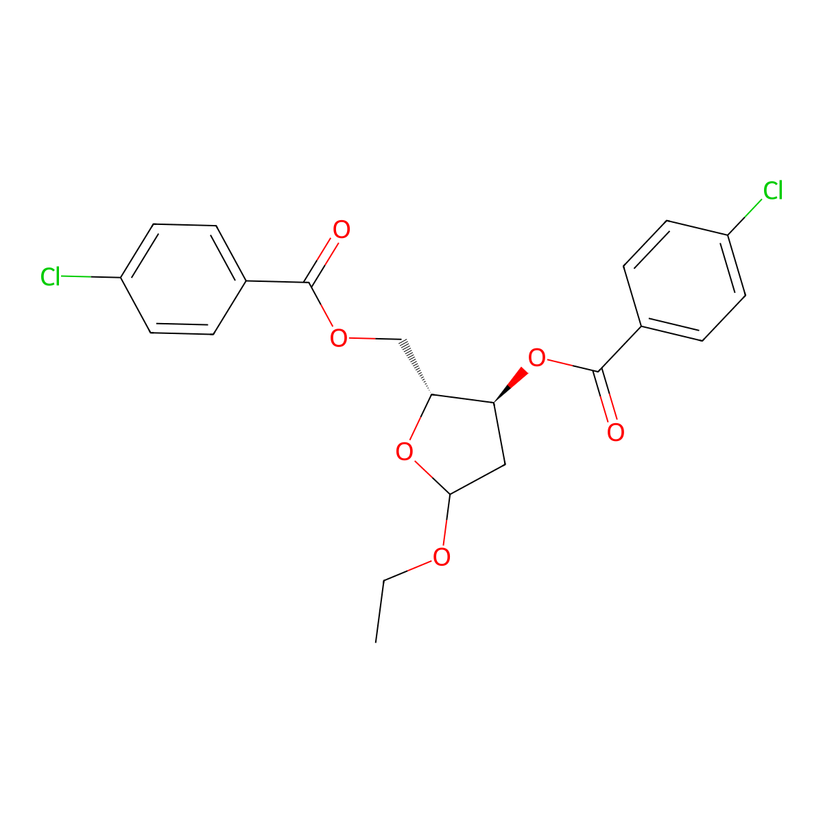 ((2R,3S)-3-((4-chlorobenzoyl)oxy)-5-ethoxytetrahydrofuran-2-yl)methyl 4-chlorobenzoate molecular structure, CAS 2935933-79-0