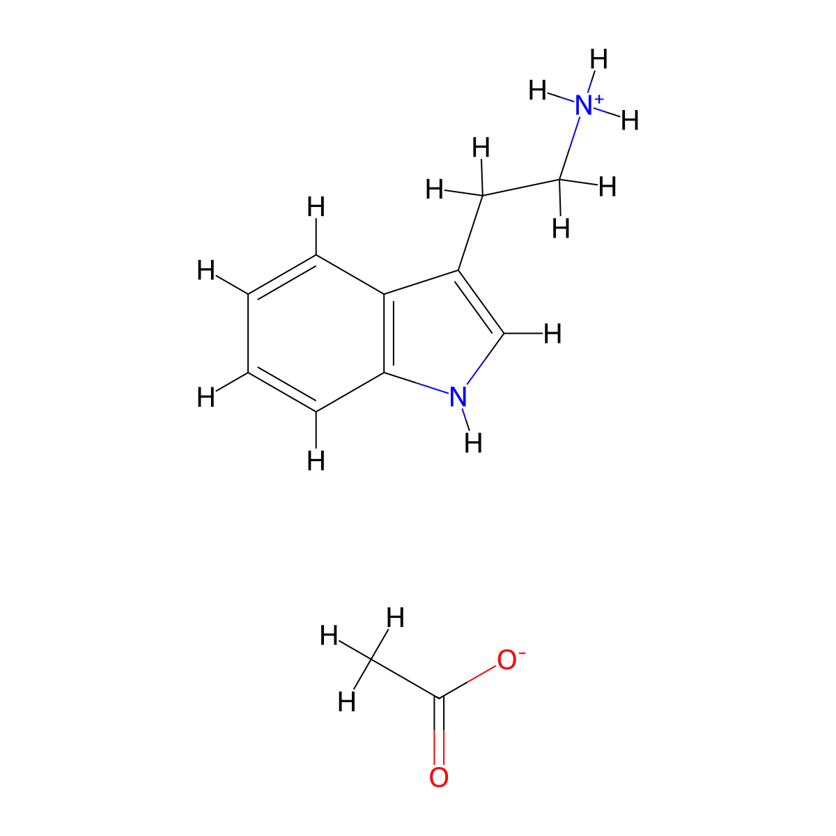 Indole, 3-(2-aminoethyl)-, acetate molecular structure, CAS 2936-99-4