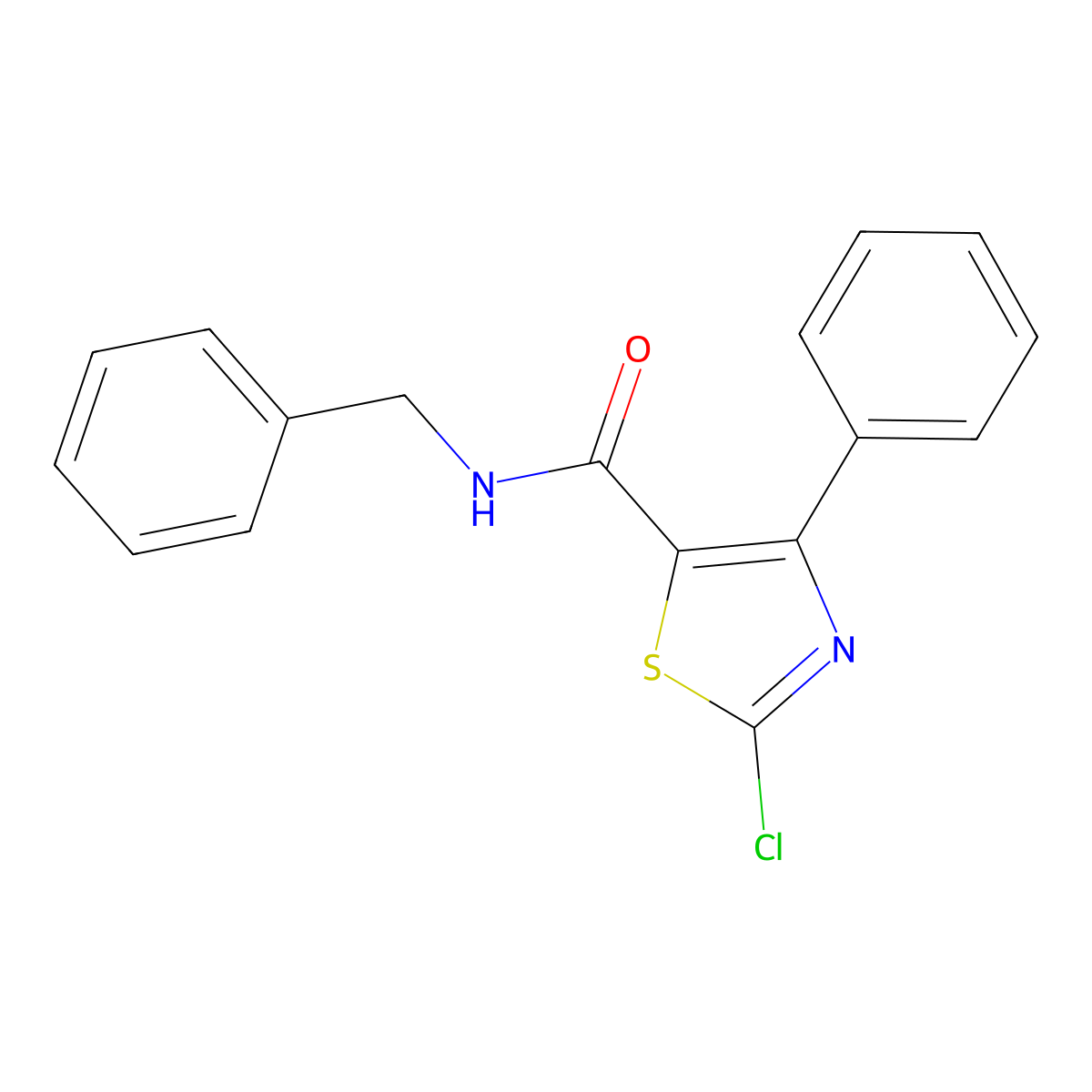 N-benzyl-2-chloro-4-phenyl-1,3-thiazole-5-carboxamide molecular structure, CAS 2936080-85-0