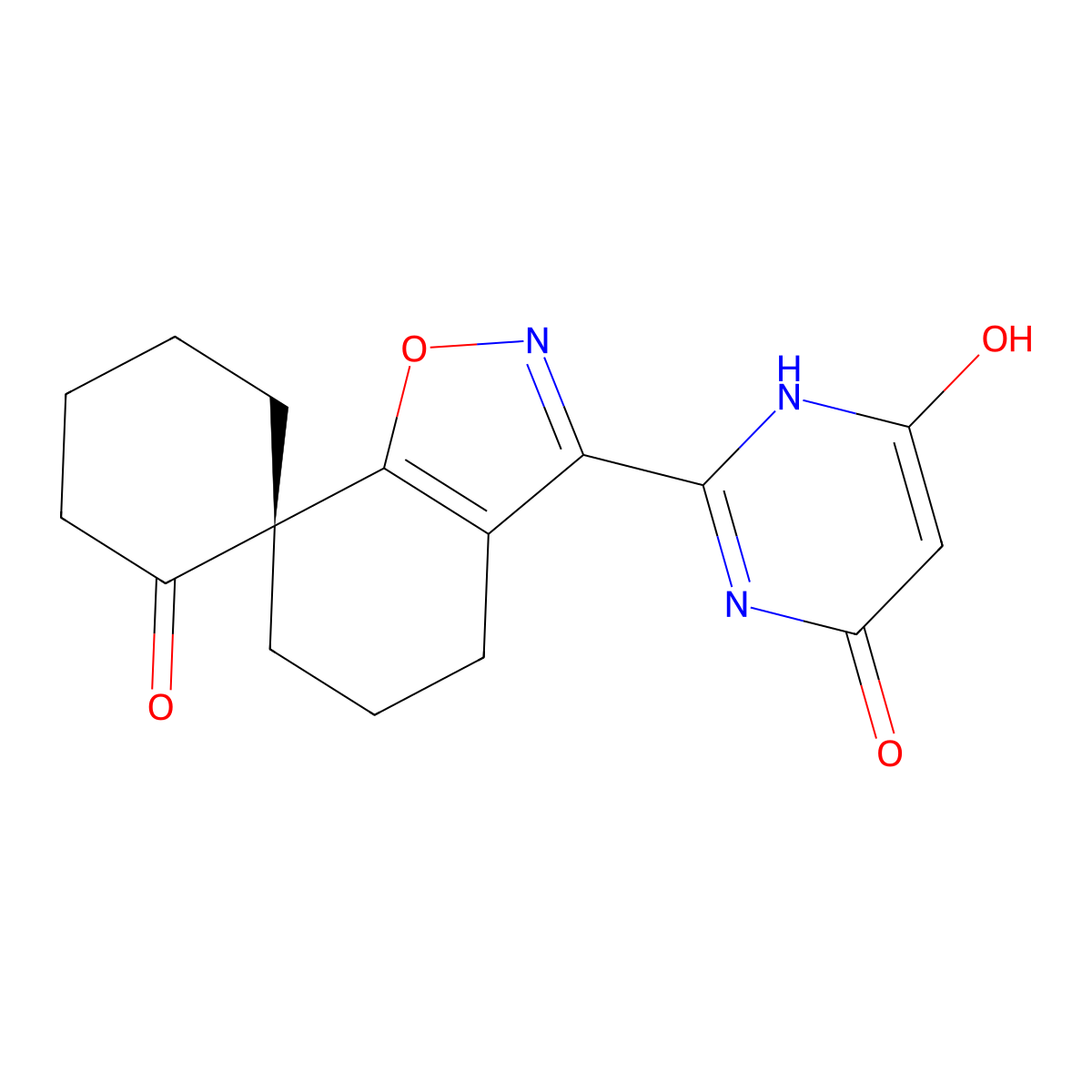 (S)-3-(4-Hydroxy-6-oxo-1,6-dihydropyrimidin-2-yl)-5,6-dihydro-4H-spiro[benzo[d]isoxazole-7,1'-cyclohexan]-2'-one molecular structure, CAS 2936672-09-0