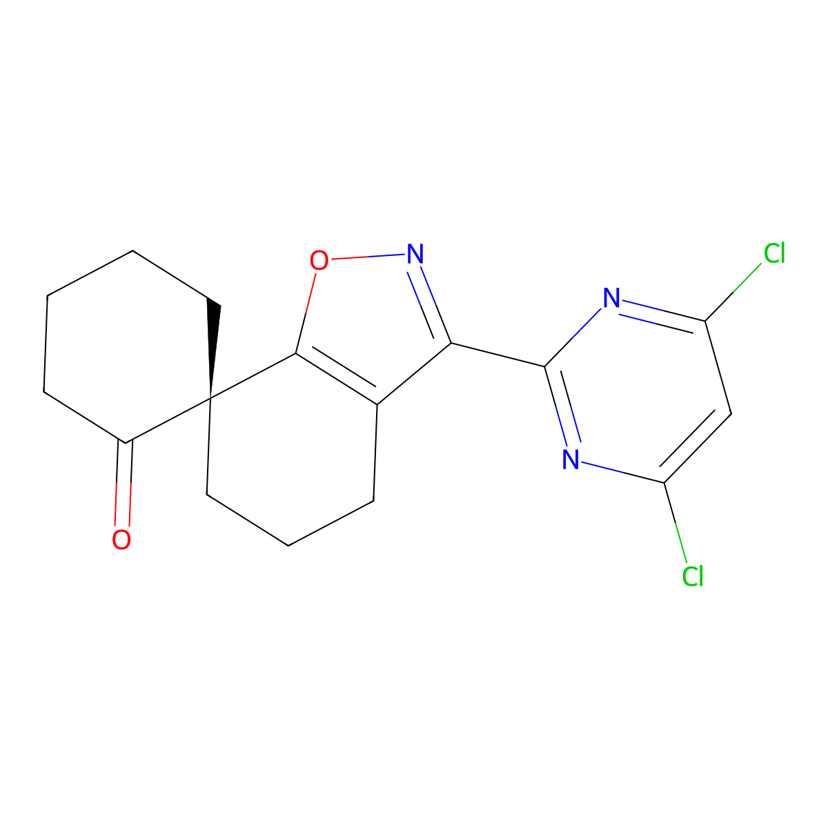 (S)-3-(4,6-Dichloropyrimidin-2-yl)-5,6-dihydro-4H-spiro[benzo[d]isoxazole-7,1'-cyclohexan]-2'-one molecular structure, CAS 2936672-10-3