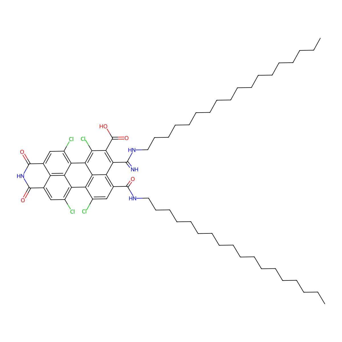 5,6,11,12-Tetrachloro-8-(N-octadecylcarbamimidoyl)-9-(octadecylcarbamoyl)-1,3-dioxo-2,3-dihydro-1H-benzo[10,5]anthra[2,1,9-def]isoquinoline-7-carboxylic acid molecular structure, CAS 2937161-72-1