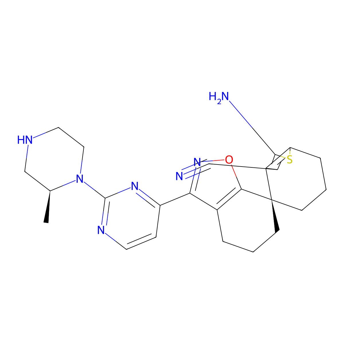 (S)-2-amino-3'-(2-((S)-2-methylpiperazin-1-yl)pyrimidin-4-yl)-5',6,6',7-tetrahydro-4'H,5H-spiro[benzo[b]thiophene-4,7'-benzo[d]isoxazole]-3-carbonitrile molecular structure, CAS 2937344-16-4