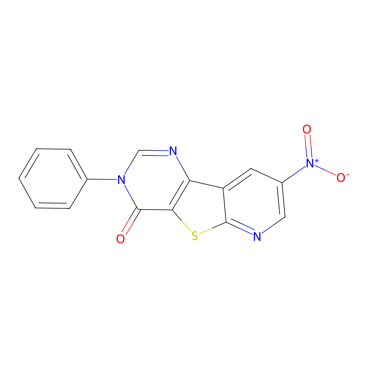 12-Nitro-5-phenyl-8-thia-3,5,10-triazatricyclo[7.4.0.0,2,7]trideca-1(9),2(7),3,10,12-pentaen-6-one molecular structure, CAS 293735-80-5