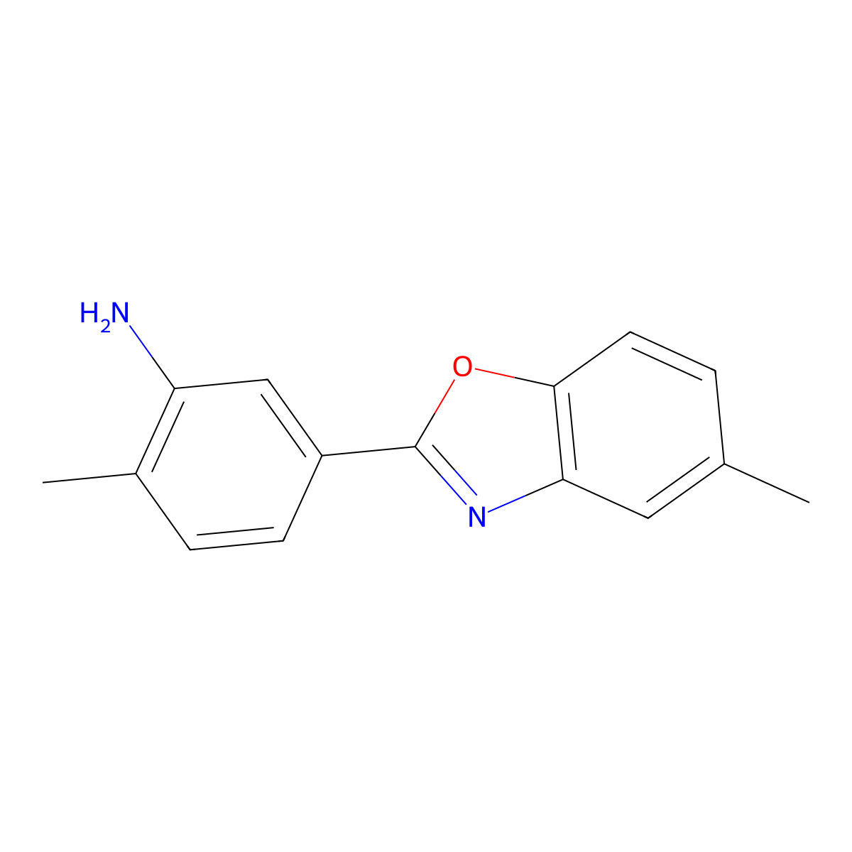 2-Methyl-5-(5-methyl-1,3-benzoxazol-2-yl)aniline molecular structure, CAS 293737-74-3