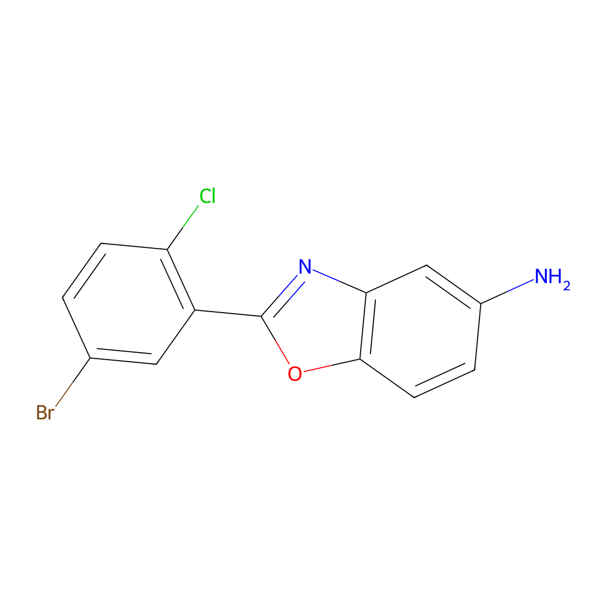 2-(5-Bromo-2-chlorophenyl)-1,3-benzoxazol-5-ylamine molecular structure, CAS 293737-86-7