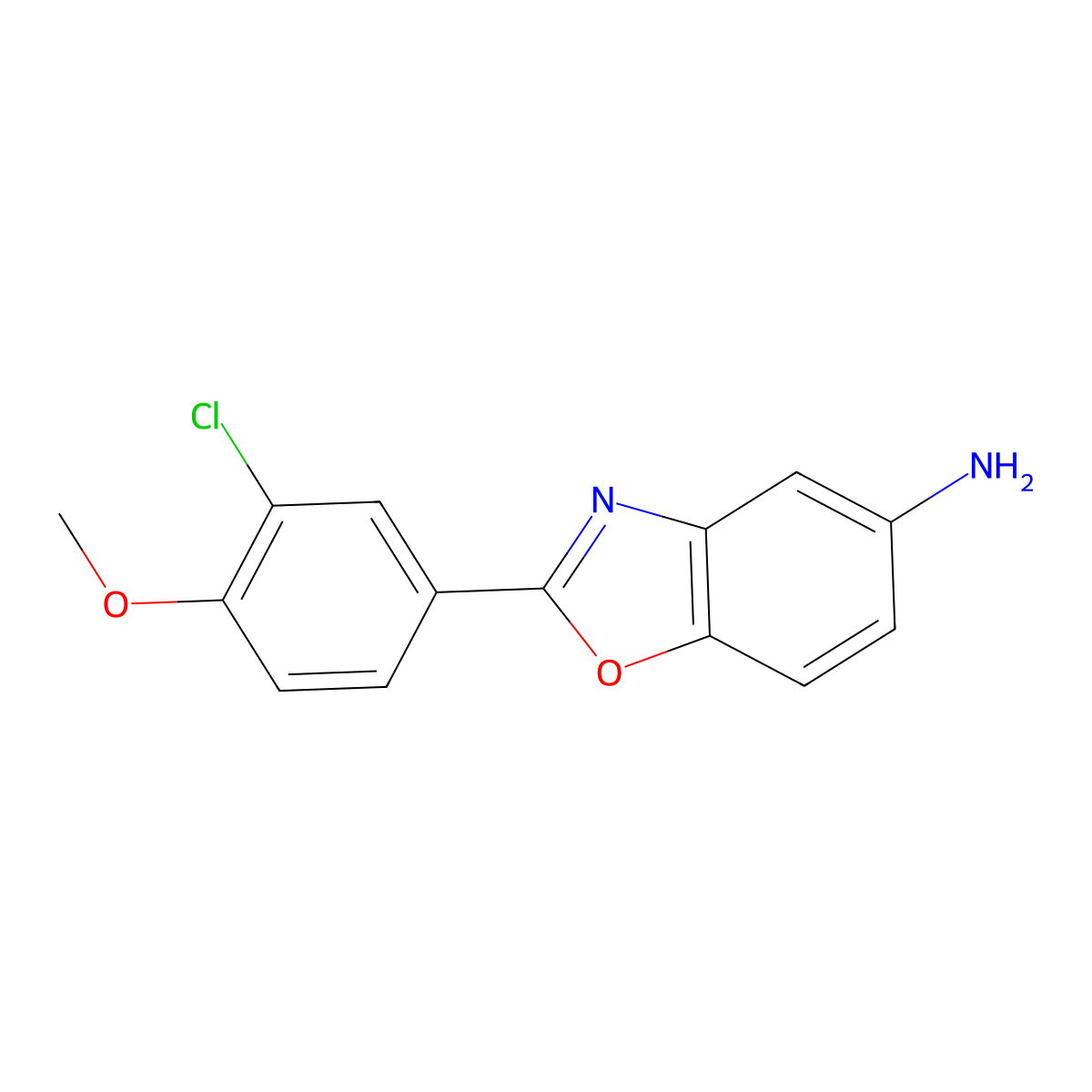 2-(3-Chloro-4-methoxy-phenyl)-benzooxazol-5-ylamine molecular structure, CAS 293737-87-8