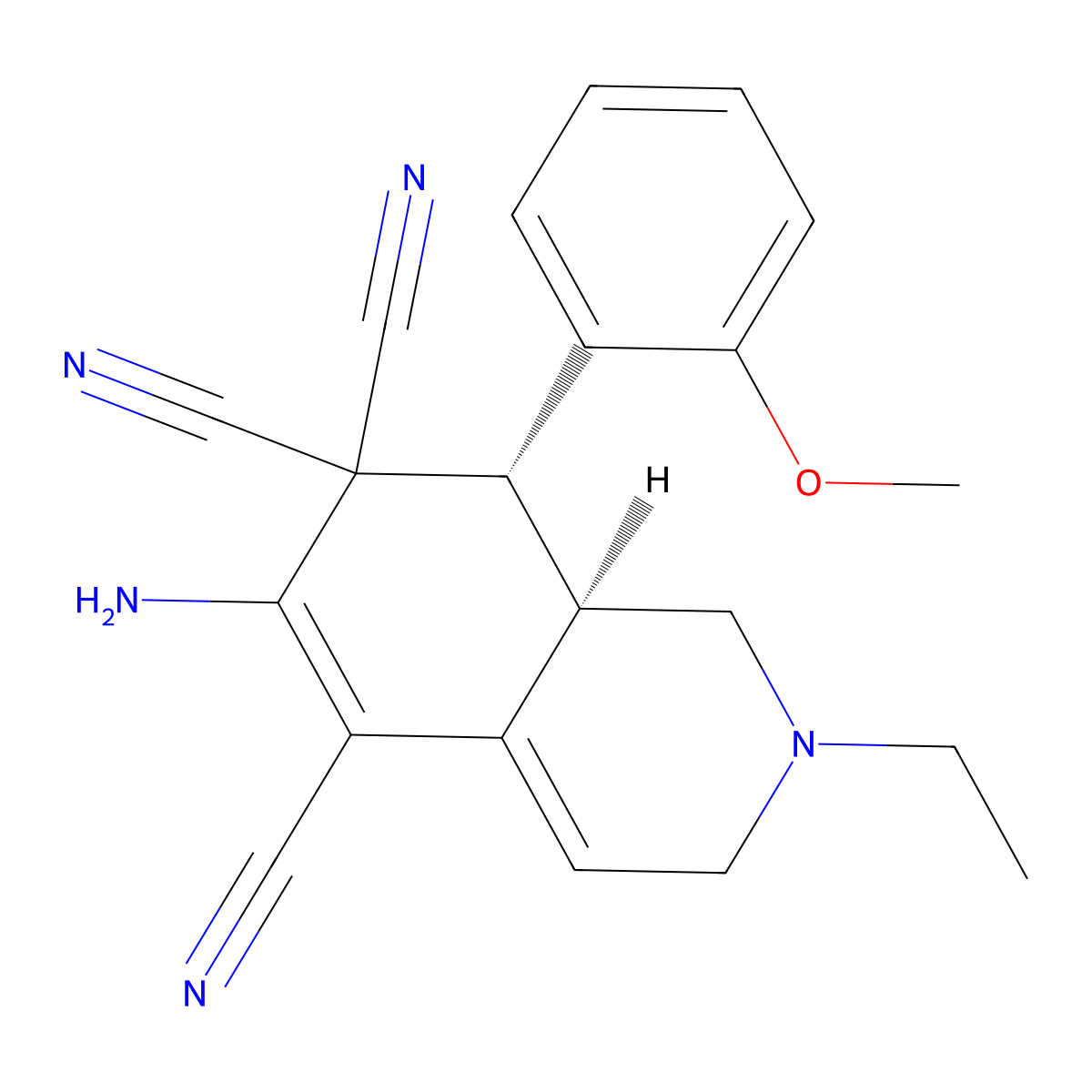 (8R,8aR)-6-amino-2-ethyl-8-(2-methoxyphenyl)-1,3,8,8a-tetrahydroisoquinoline-5,7,7-tricarbonitrile molecular structure, CAS 293751-79-8