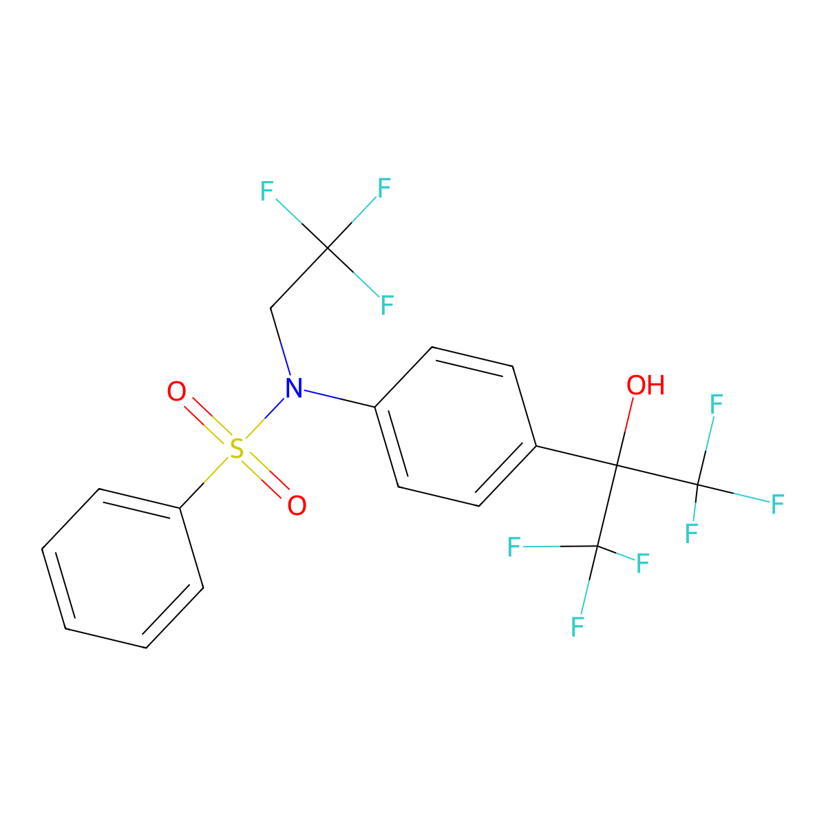 N-(2,2,2-Trifluoroethyl)-N-(4-(2,2,2-trifluoro-1-hydroxy-1-(trifluoromethyl)ethyl)phenyl)-benzenesulfonamide molecular structure, CAS 293754-55-9