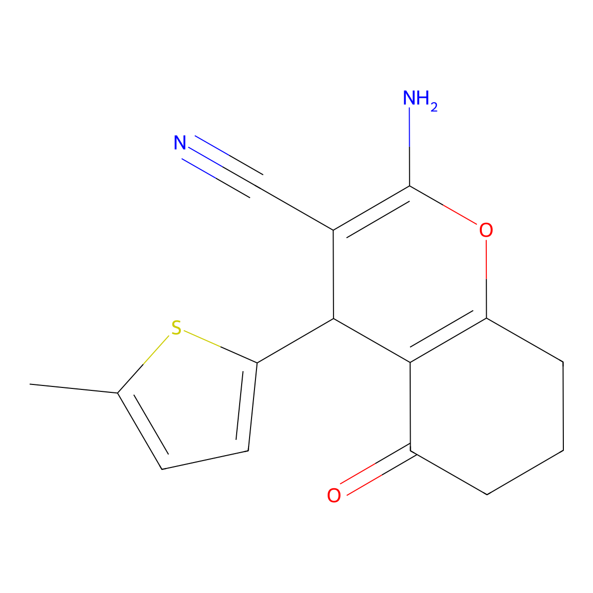 2-Amino-4-(5-methylthiophen-2-yl)-5-oxo-4,6,7,8-tetrahydrochromene-3-carbonitrile molecular structure, CAS 293758-96-0
