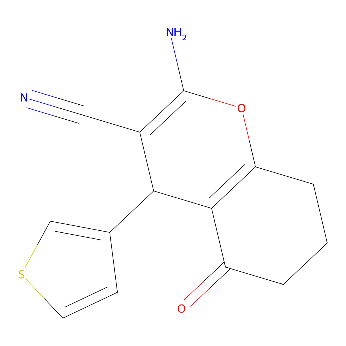 2-Amino-5-oxo-4-thiophen-3-yl-4,6,7,8-tetrahydrochromene-3-carbonitrile molecular structure, CAS 293759-08-7