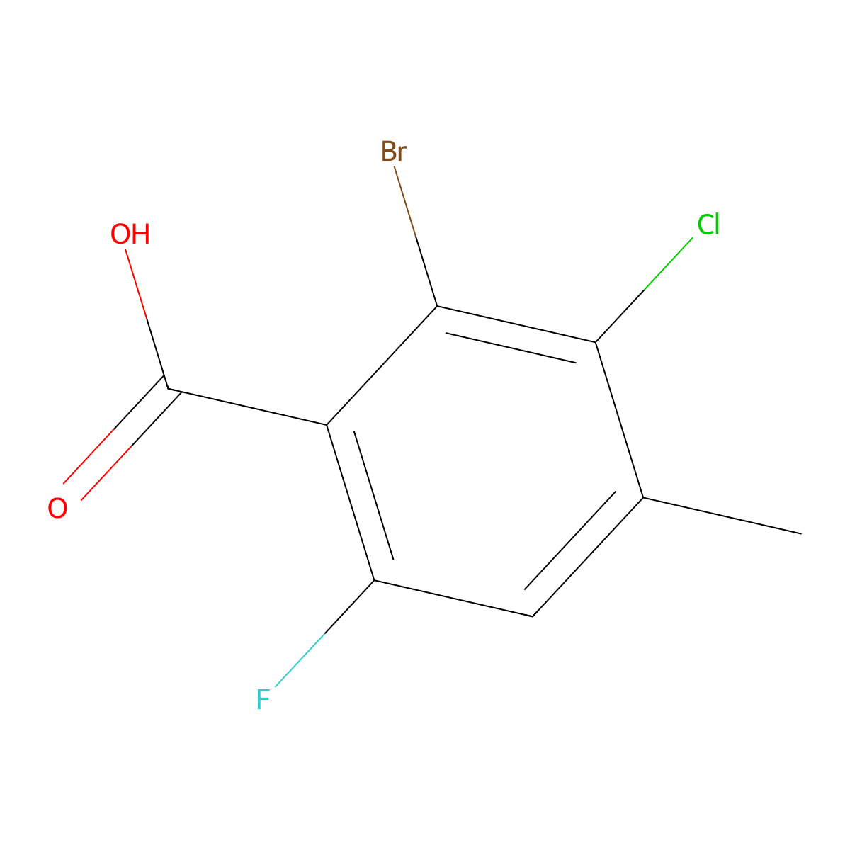 2-Bromo-3-chloro-6-fluoro-4-methylbenzoic acid molecular structure, CAS 2937598-27-9