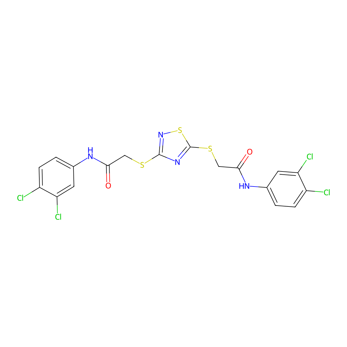 2-((3-((2-(3,4-Dichloroanilino)-2-oxoethyl)sulfanyl)-1,2,4-thiadiazol-5-YL)sulfanyl)-N-(3,4-dichlorophenyl)acetamide molecular structure, CAS 293761-01-0