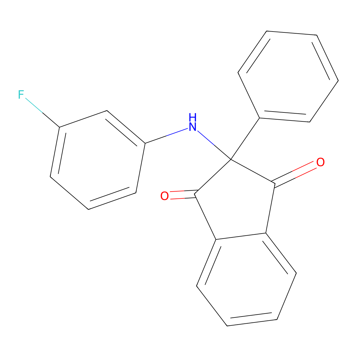 2-(3-Fluoroanilino)-2-phenylindene-1,3-dione molecular structure, CAS 293763-51-6