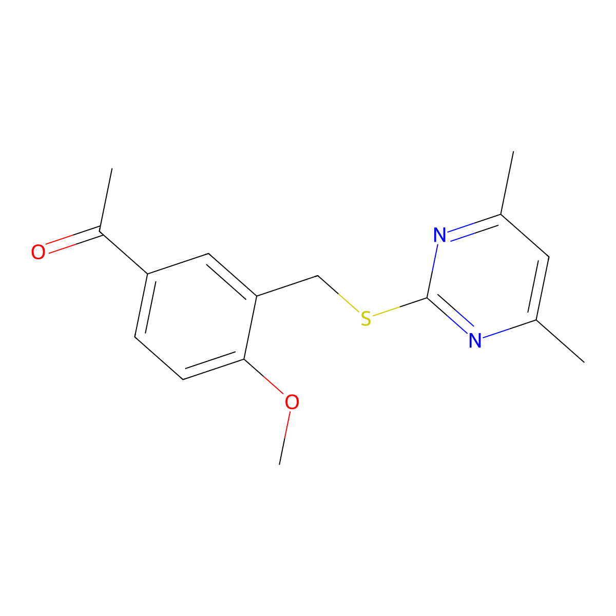 1-[3-[(4,6-Dimethylpyrimidin-2-yl)sulfanylmethyl]-4-methoxyphenyl]ethanone molecular structure, CAS 293763-53-8