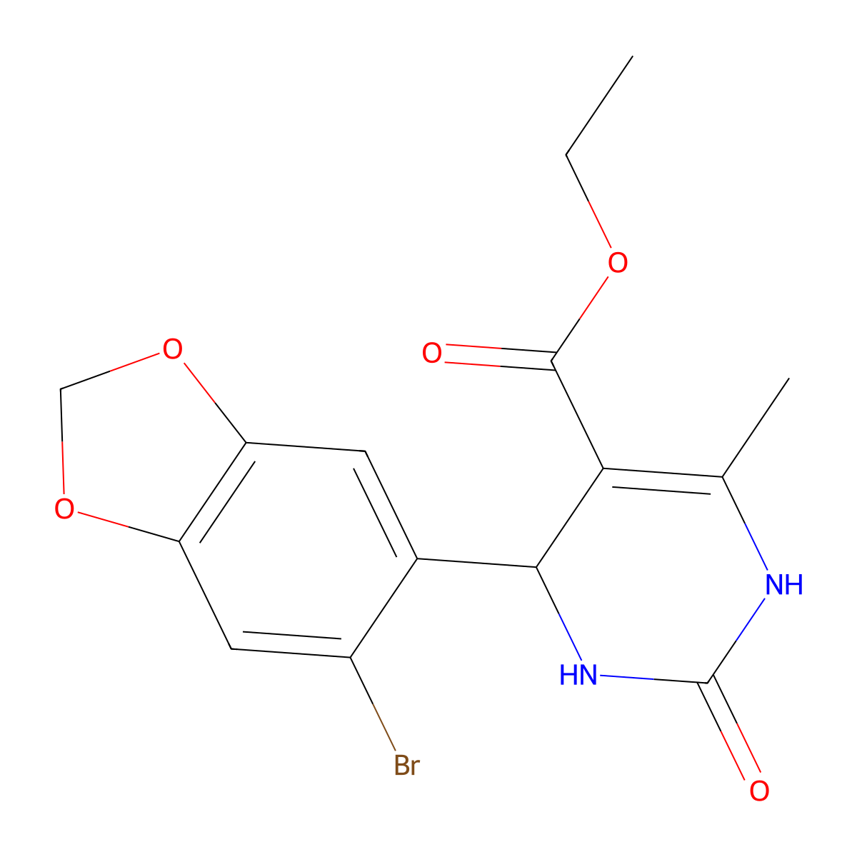 Ethyl 4-(6-bromo-1,3-benzodioxol-5-yl)-6-methyl-2-oxo-1,2,3,4-tetrahydropyrimidine-5-carboxylate molecular structure, CAS 293764-07-5