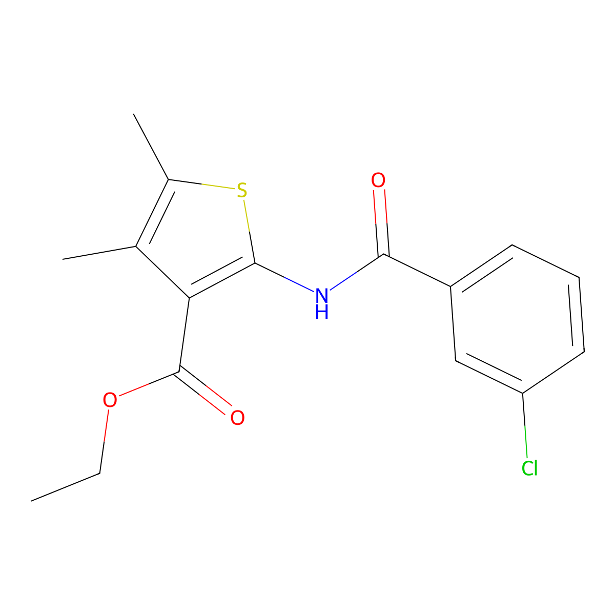 Ethyl 2-[(3-chlorobenzoyl)amino]-4,5-dimethylthiophene-3-carboxylate molecular structure, CAS 293764-67-7