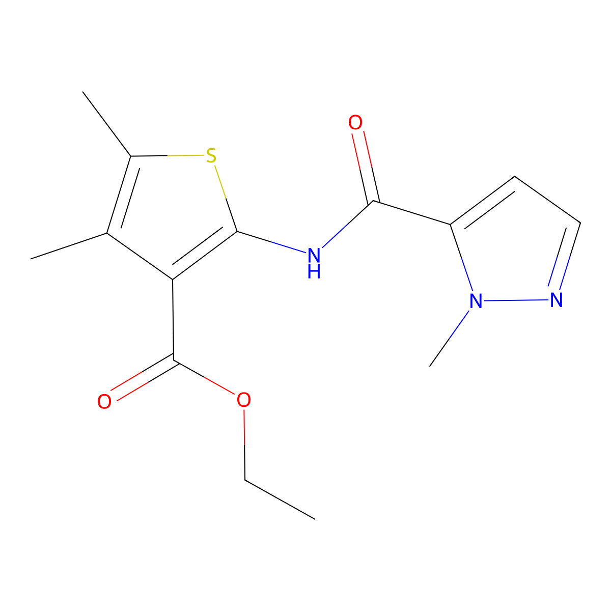 ethyl 4,5-dimethyl-2-{[(1-methyl-1H-pyrazol-5-yl)carbonyl]amino}-3-thiophenecarboxylate molecular structure, CAS 293764-70-2