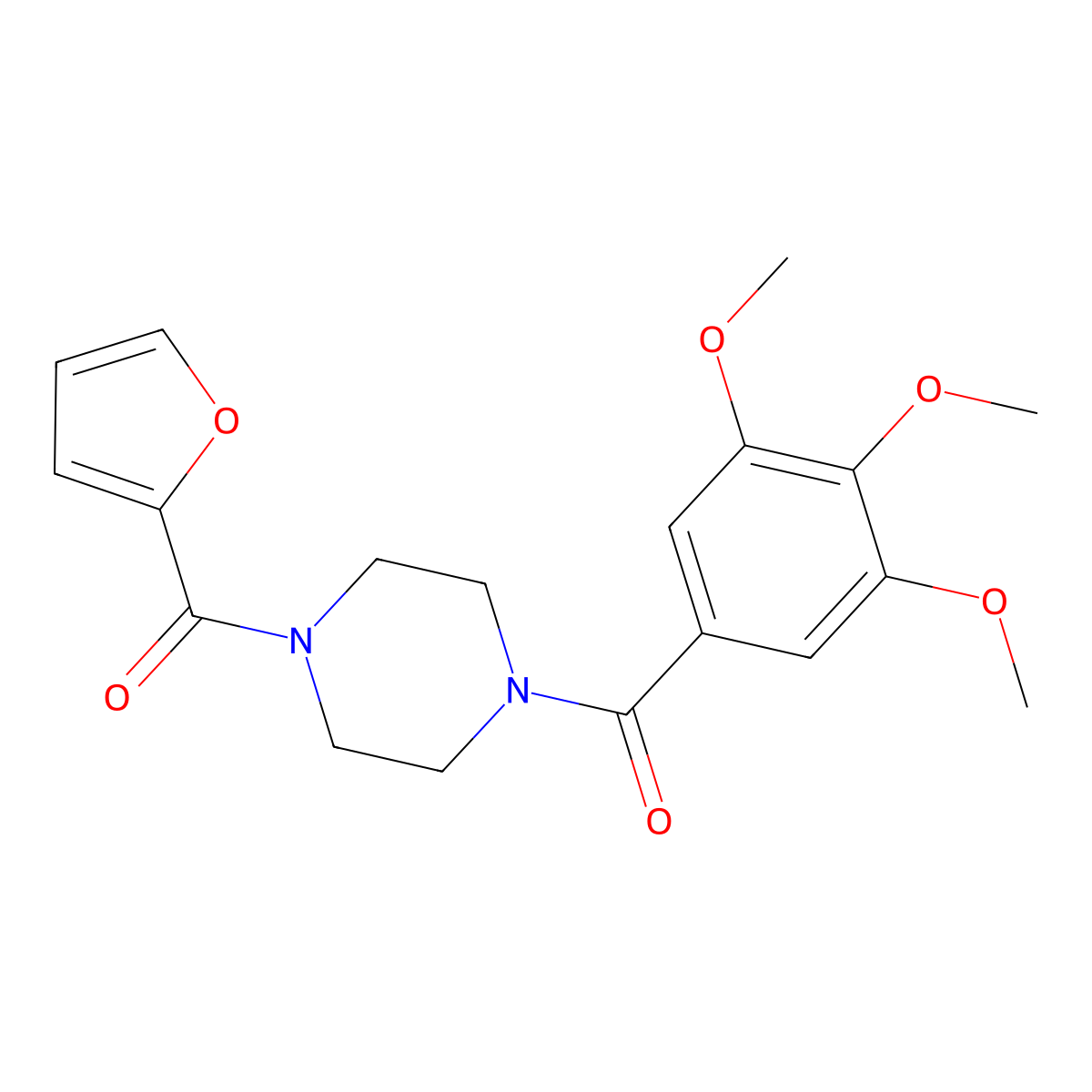 Furan-2-yl-[4-(3,4,5-trimethoxybenzoyl)piperazin-1-yl]methanone molecular structure, CAS 293765-28-3