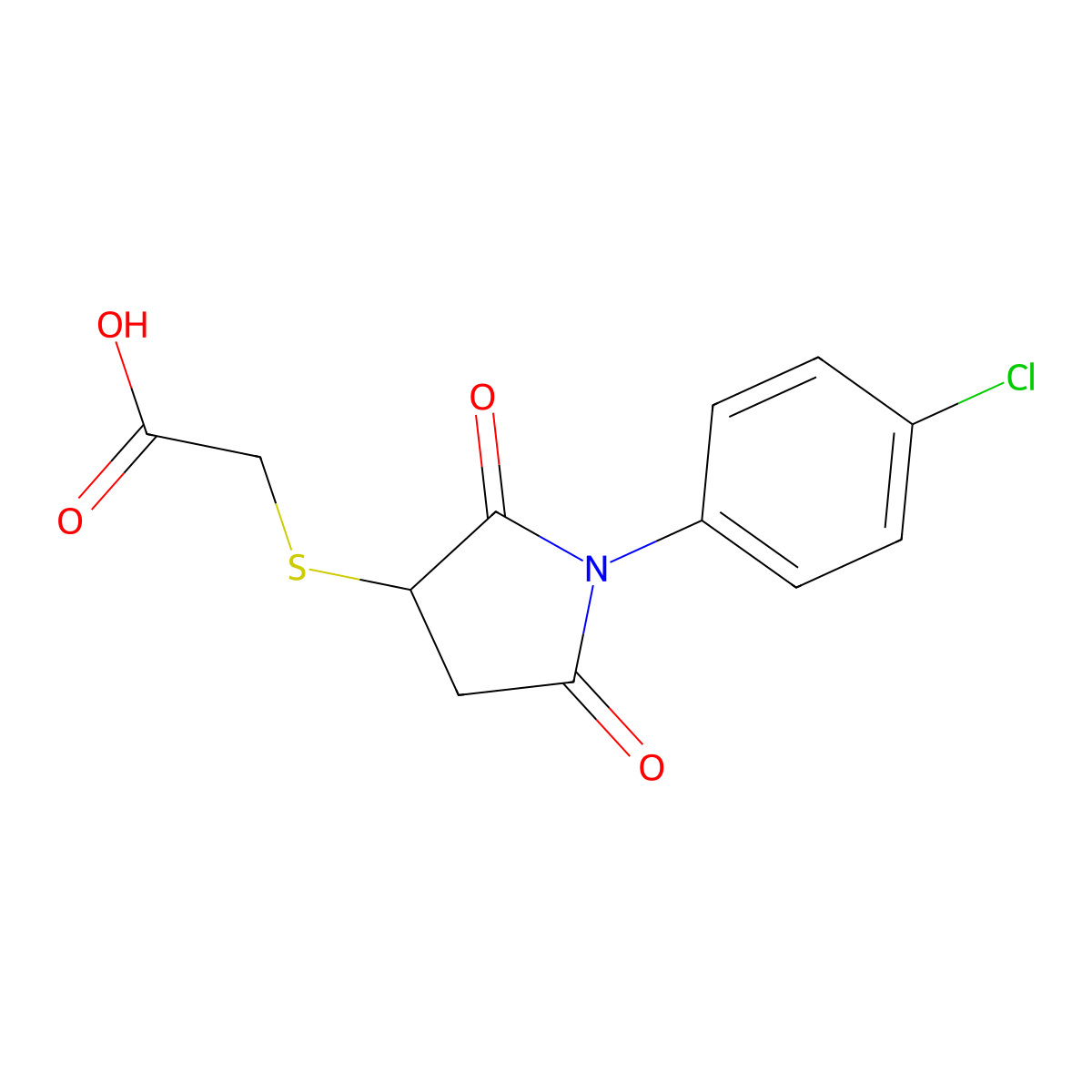 {[1-(4-Chlorophenyl)-2,5-dioxopyrrolidin-3-YL]thio}acetic acid molecular structure, CAS 293765-97-6