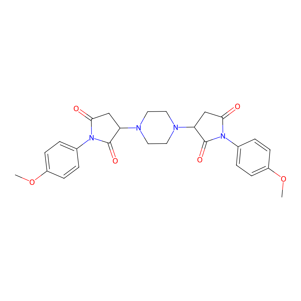 1-(4-Methoxyphenyl)-3-[4-[1-(4-methoxyphenyl)-2,5-dioxopyrrolidin-3-yl]piperazin-1-yl]pyrrolidine-2,5-dione molecular structure, CAS 293766-05-9