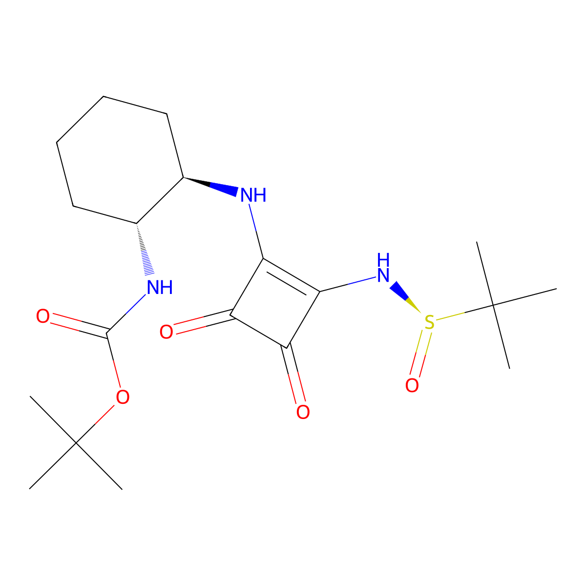 tert-Butyl ((1R,2R)-2-((2-(((R)-tert-butylsulfinyl)amino)-3,4-dioxocyclobut-1-en-1-yl)amino)cyclohexyl)carbamate molecular structure, CAS 2937816-97-0
