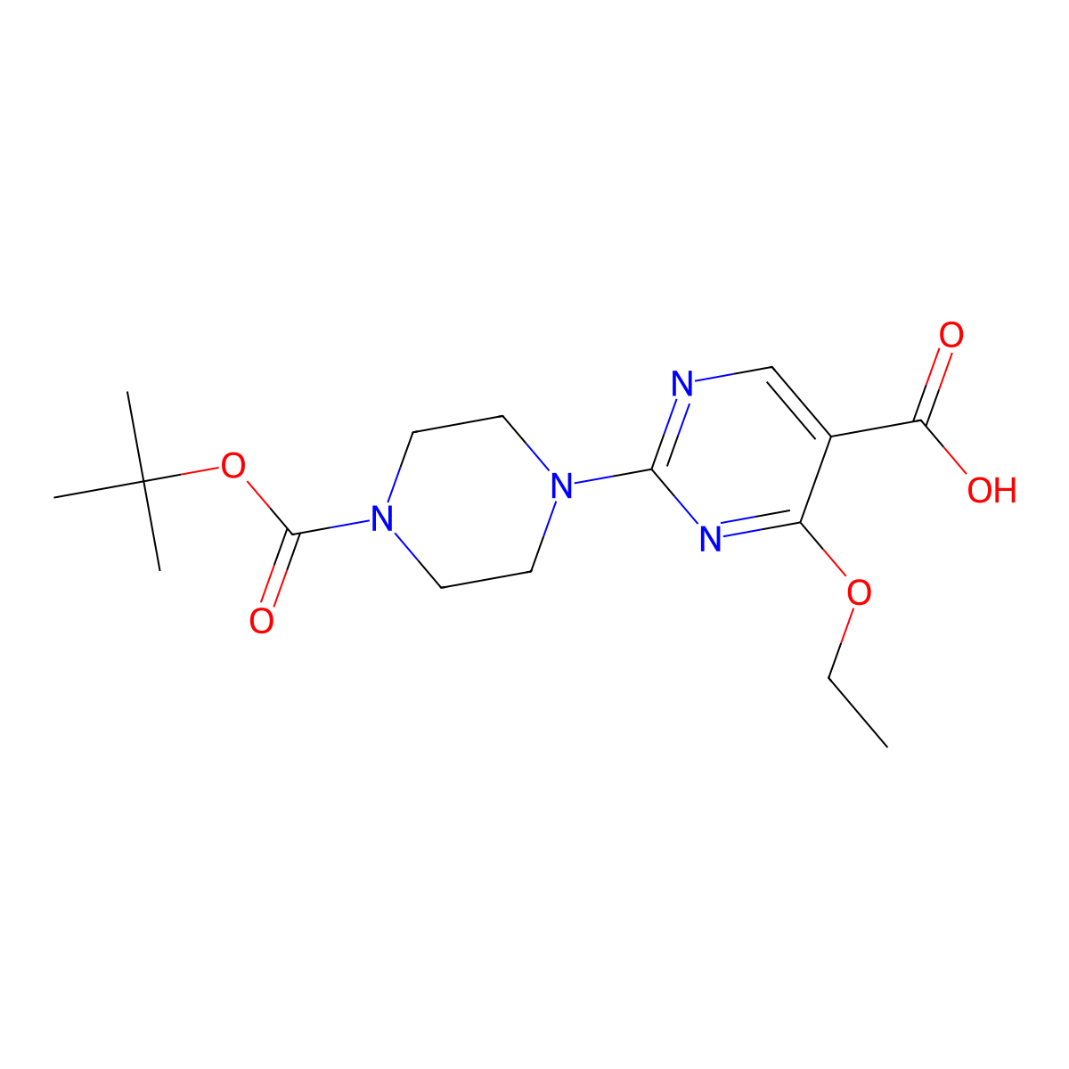 2-(4-(Tert-butoxycarbonyl)piperazin-1-yl)-4-ethoxypyrimidine-5-carboxylic acid molecular structure, CAS 2938191-11-6