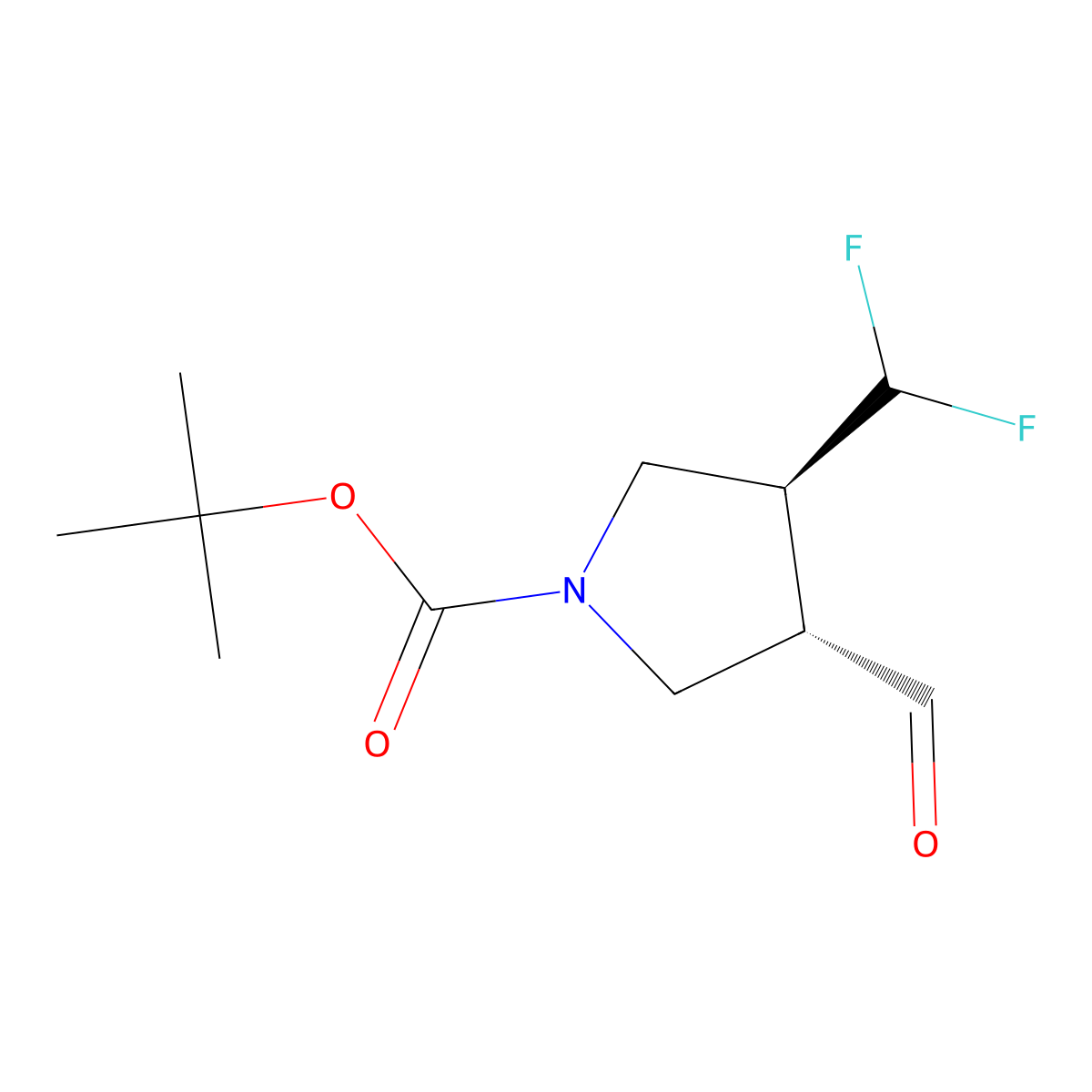 tert-butyl (3S,4S)-3-(difluoromethyl)-4-formylpyrrolidine-1-carboxylate, trans molecular structure, CAS 2938875-44-4