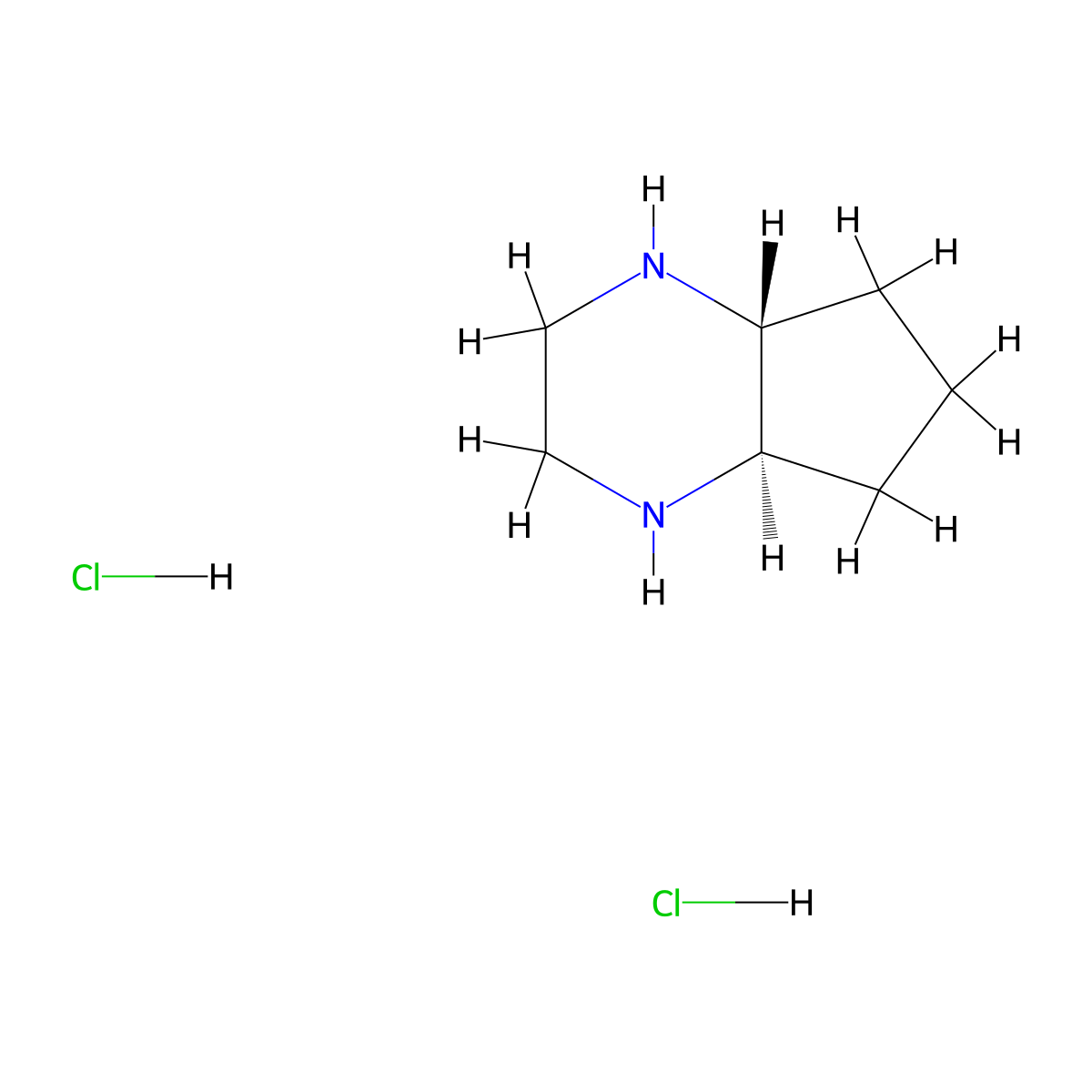 (4aR,7aR)-octahydro-1H-cyclopenta[b]pyrazine dihydrochloride, trans molecular structure, CAS 2938875-56-8