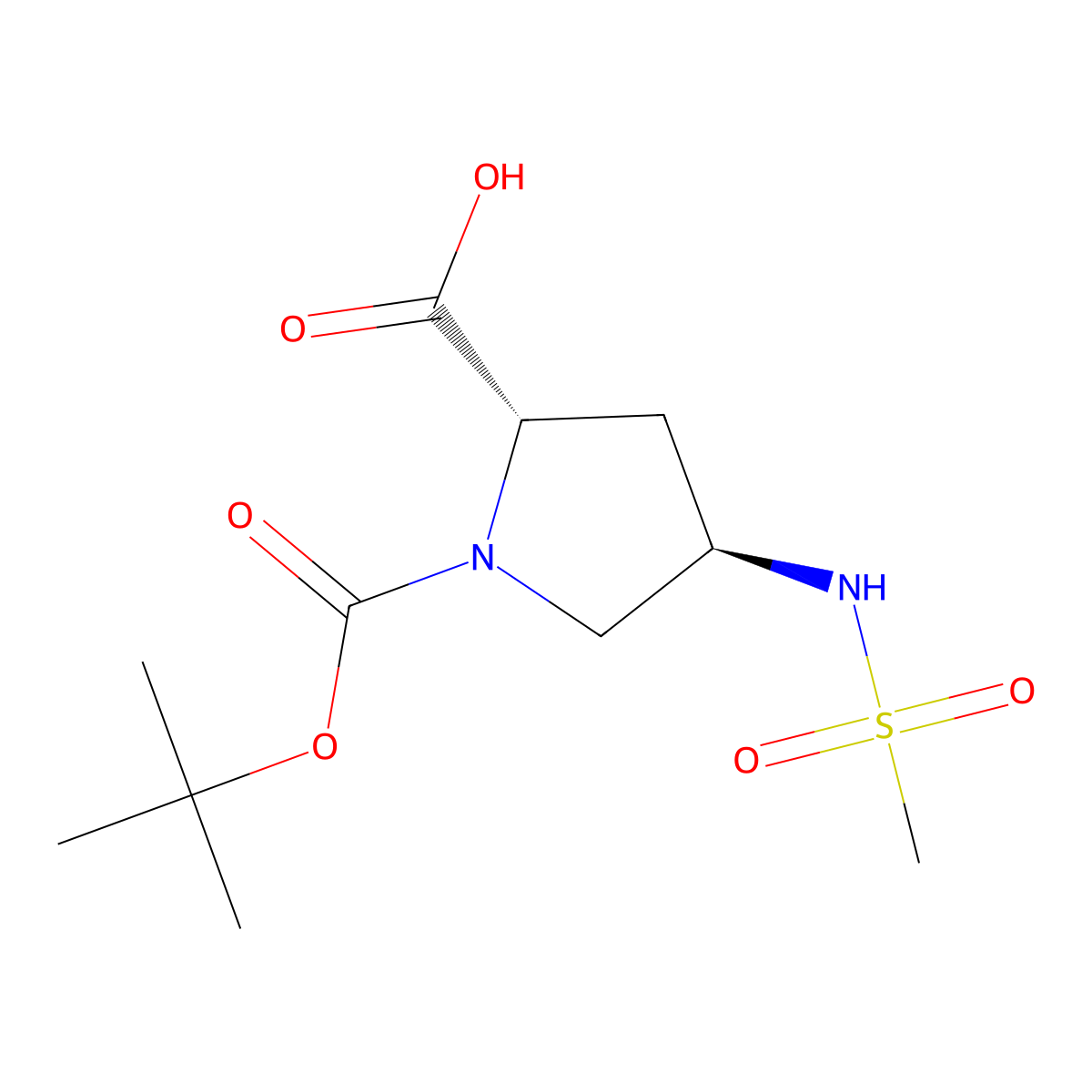 (2S,4R)-1-tert-butoxycarbonyl-4-(methanesulfonamido)pyrrolidine-2-carboxylic acid molecular structure, CAS 2938996-12-2