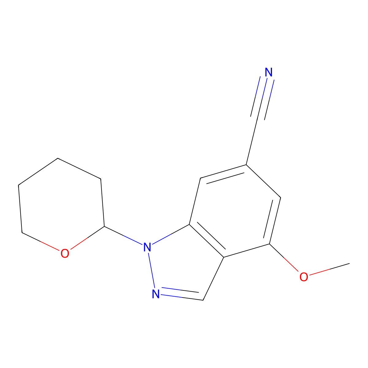 4-Methoxy-1-(tetrahydro-2H-pyran-2-YL)-1H-indazole-6-carbonitrile molecular structure, CAS 2938997-19-2