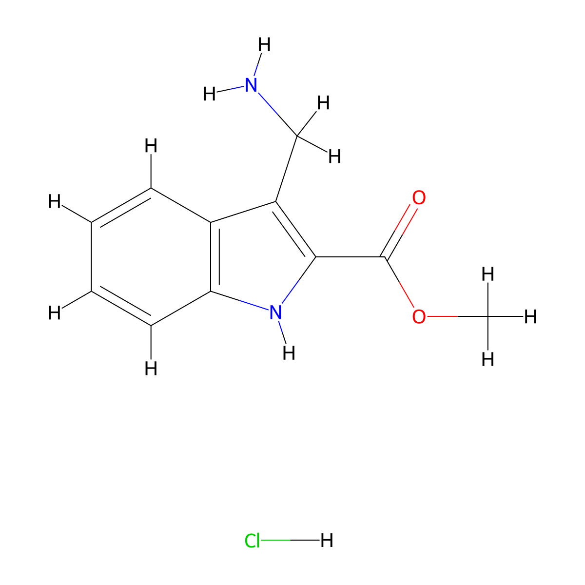 methyl 3-(aminomethyl)-1H-indole-2-carboxylate hydrochloride molecular structure, CAS 2938997-37-4