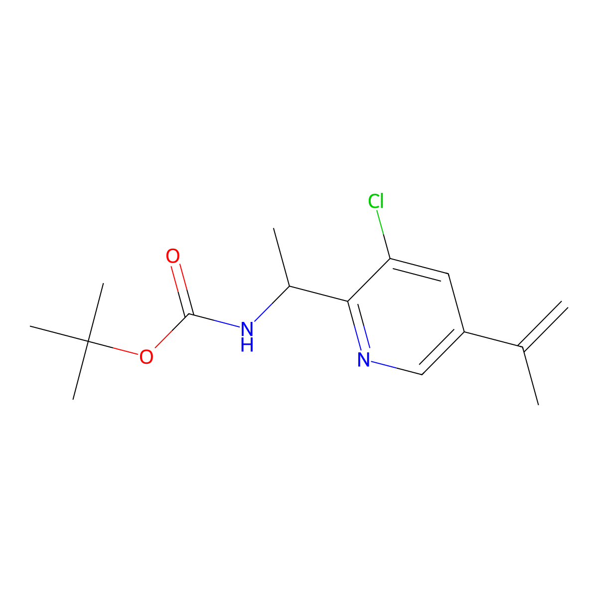 tert-Butyl N-{1-[3-chloro-5-(prop-1-en-2-yl)pyridin-2-yl]ethyl}carbamate molecular structure, CAS 2938997-40-9