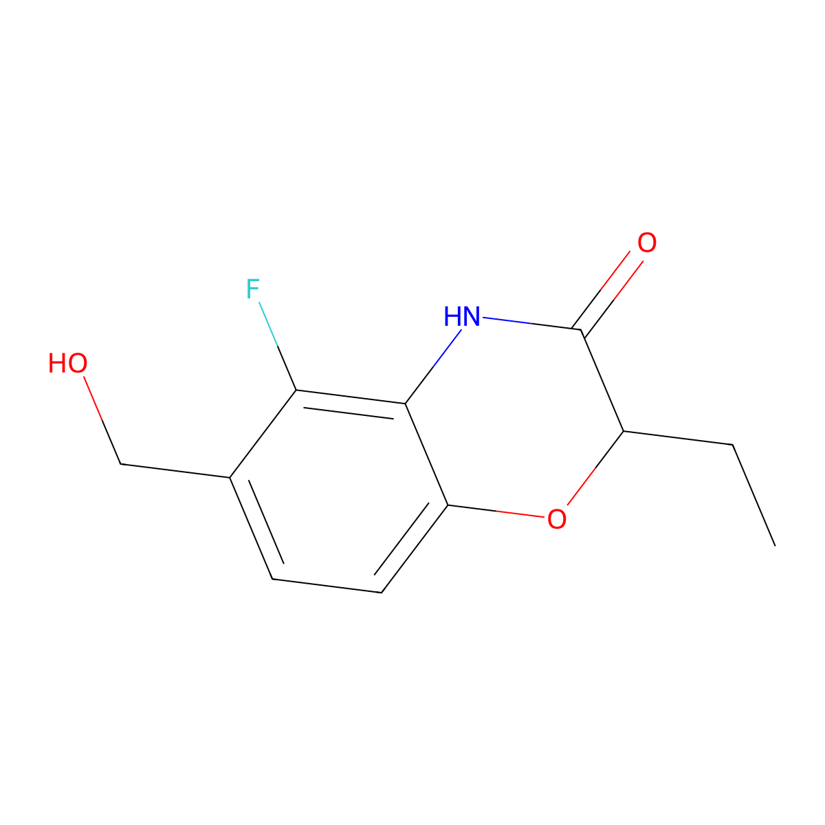 2-Ethyl-5-fluoro-6-(hydroxymethyl)-2H-benzo[B][1,4]oxazin-3(4H)-one molecular structure, CAS 2938997-44-3