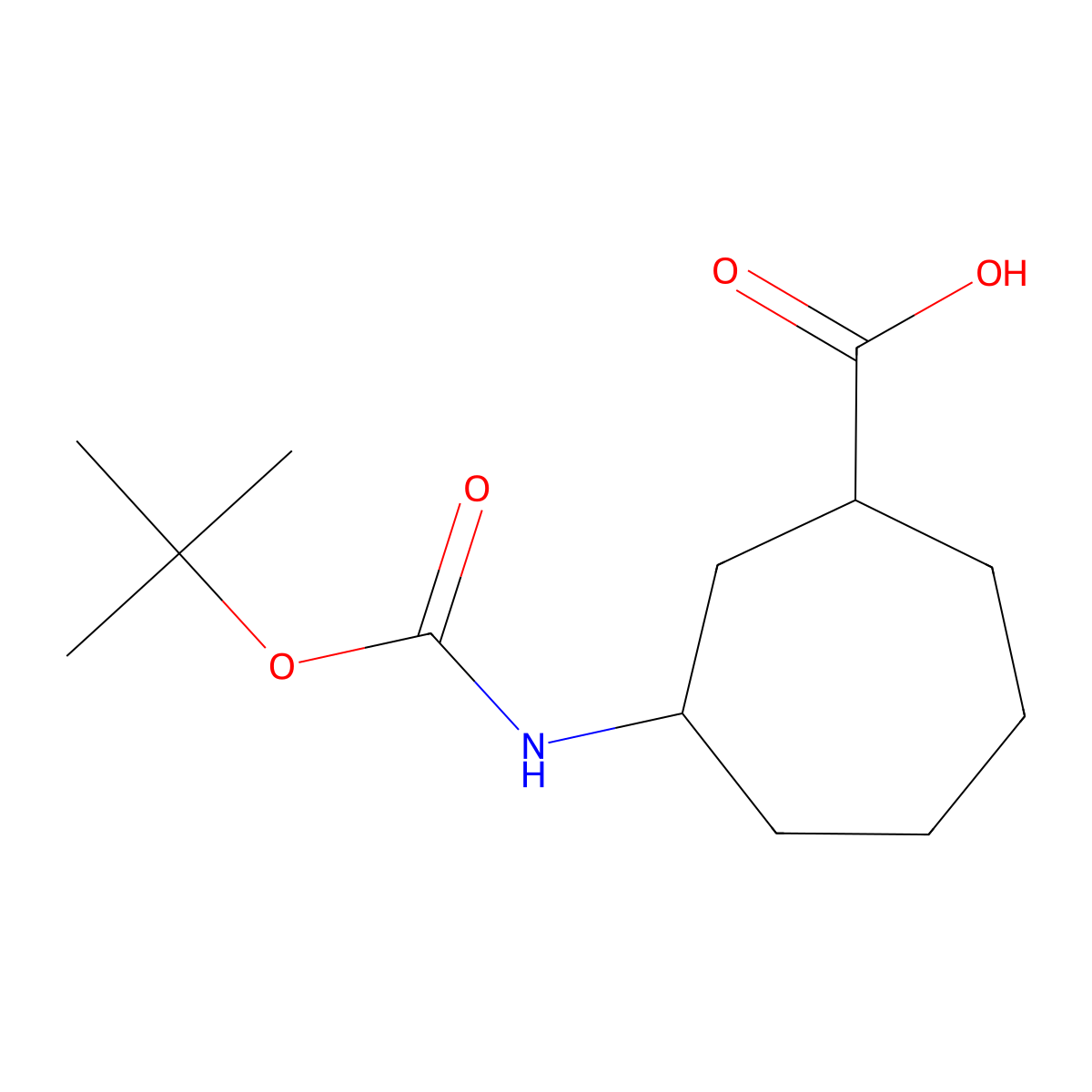 3-tert-Butoxycarbonylamino-cycloheptanecarboxylic acid molecular structure, CAS 2938997-47-6